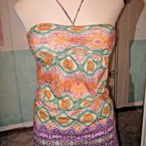 Green Gold Purple Tie Neck Boho Cute Halter Top M